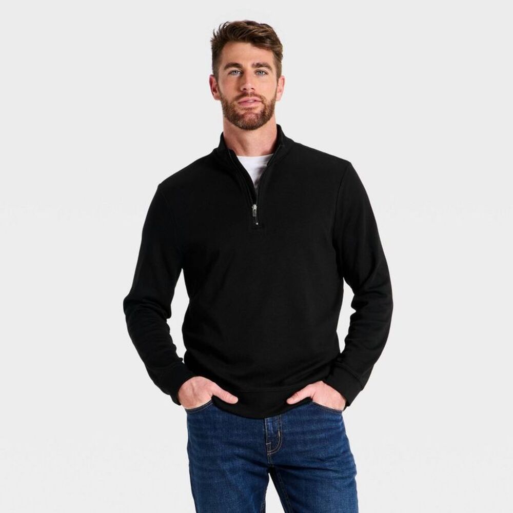 Men's Comfort Wear 1/4 Zip Sweatshirt - Goodfellow & Co Black S
